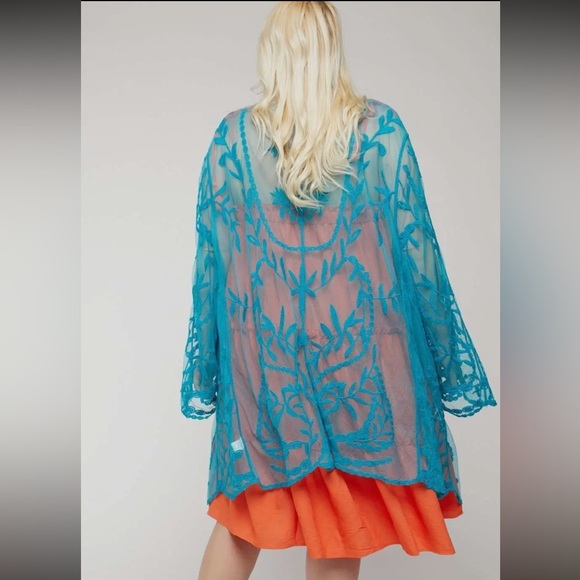 30. Women's Sheer Teal Kimono - Picture 3 of 4